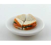 Melody Jane Dolls House Salmon & Cucumber Sandwich on a Plate Miniature Handmade Food 1/12
