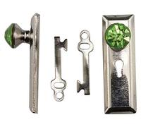 Melody Jane Dolls House Satin Nickel Door Handle with Green Crystal Knob & Keys