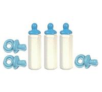 Melody Jane Dolls House Set Baby's Bottles & Pacifier Dummies Blue 1:12 Nursery Accessory