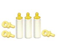 Melody Jane Dolls House Set Baby's Bottles & Pacifier Dummies Lemon 1:12 Nursery Accessory