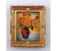 Dolls House Vase of Sunflowers Picture Painting Gold Frame Miniature Accessory