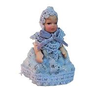Melody Jane Dolls House Victorian Baby in Blue Lace Miniature Porcelain People