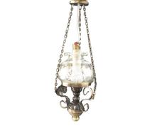 Melody Jane Dolls House Victorian Hanging Oil Lamp Etched Glass Shade 12V Ceiling Light