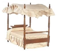 Melody Jane Dolls House Walnut Double 4 Poster Canopy Bed Miniature 1:12 Bedroom Furniture