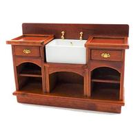 Melody Jane Dolls House Walnut Victorian Belfast Sink Unit 1:12 Miniature Kitchen Furniture