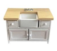 Melody Jane Dolls House White & Oak Modern Belfast Sink Unit Miniature Kitchen Furniture