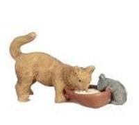 Melody Jane Dolls Houses Cat & Mouse Drinking Milk Miniature Pet1:12 Scale