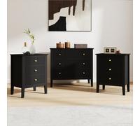 Melody Maison 3 Drawer Chest Of Drawers And Pair Of Bedside Tables - Hales Black Range