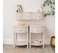 Melody Maison 3 Drawer Reeded Wall Mounted Floating Dressing Table & Pair Of Bedside Tables - Willow Taupe-Grey Range