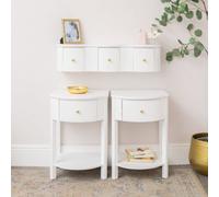 Melody Maison 3 Drawer Reeded Wall Mounted Floating Dressing Table & Pair Of Bedside Tables - Willow White Range