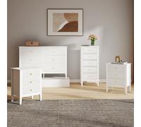 Melody Maison 6 Drawer Chest Of Drawers, Tall 5 Drawer Bedside Table And Pair Of 3 Drawer Bedside Tables - Hales White Range
