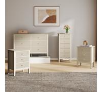 Melody Maison 6 Drawer Chest Of Drawers, Tall 5 Drawer Bedside Table And Pair Of 3 Drawer Bedside Tables - Hales Taupe Range