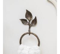 Melody Maison Antique Brass Leaf Detail Textured Towel Ring Holder