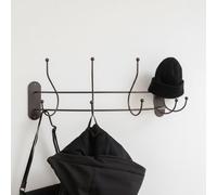 Melody Maison Antique Dark Bronze Curved Coat Hanger Rail With 5 Storage Hooks - 60Cm