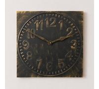 Melody Maison Antique Distressed Square Black Wall Clock With Gold Details - 50Cm X 50Cm