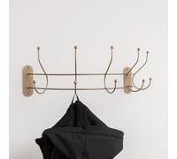 Melody Maison Antique Gold Curved Coat Hanger Rail With 5 Storage Hooks - 60Cm