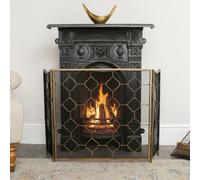 Melody Maison Antique Gold Geometric Detailed Metal Fire Screen - 106Cm X 62.5Cm