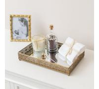 Melody Maison Antique Gold Rectangular Mirrored Base Tray - 36Cm