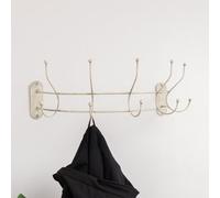 Melody Maison Antique Ivory Curved Coat Hanger Rail With 5 Storage Hooks - 60Cm