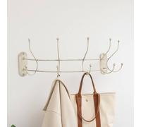 Melody Maison Antique Ivory Curved Coat Hanger Rail With 5 Storage Hooks - 60cm Melody Maison Ivory