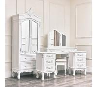 Melody Maison Antique White Closet, Dressing Table Set & Pair Of Bedside Tables - Pays Blanc Range