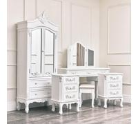 Melody Maison Antique White Closet, Dressing Table Set & Pair Of Bedside Tables - Pays Blanc Range Melody Maison White