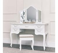 Melody Maison Antique White Dressing Table Desk With Triple Mirror And Stool - Pays Blanc Range