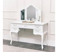 Melody Maison Antique White Dressing Table Desk With Triple Mirror - Pays Blanc Range