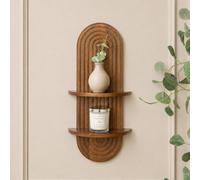 Melody Maison Arched Two Tier Dark Mango Wood Fluted Wall Shelf - 30Cm X 60Cm