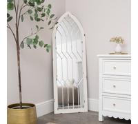 Melody Maison Arched White Distressed Chapel Fretwork Garden Mirror - 47Cm X 142Cm