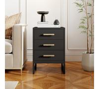 Melody Maison Black 3 Drawer Bedside Table - Luna Black Range