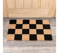 Melody Maison Black & Natural Checked Print Coir Door Mat 40Cm X 60Cm