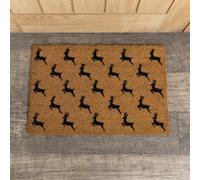 Melody Maison Black Reindeer Detail Pvc Backed Coir Doormat 60Cm X 40Cm