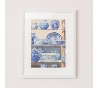 Melody Maison Blue & White Porcelain Pottery Detailed Wall Framed Print - 40Cm X 50Cm