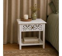 Melody Maison Bohemian Distressed White Mango Wood One Drawer Bedside Table - Freya White Range