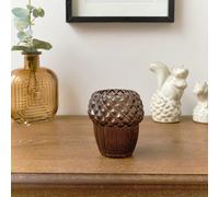 Melody Maison Brown Glass Autumn Acorn Candle Holder 9Cm