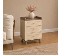 Melody Maison Cream & Wood 3 Drawer Bedside Table - Oswin Range