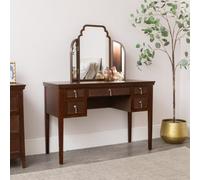 Melody Maison Dark Brown Wooden Reeded Dressing Table & Mirror Set - Georgian Range