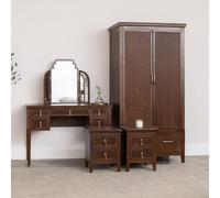 Melody Maison Dark Brown Wooden Reeded Wardrobe, Dressing Table, Mirror Set & Pair Of Bedside Tables - Georgian Range