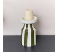 Melody Maison Dark Green Striped Pillar Candle Holder - 18Cm