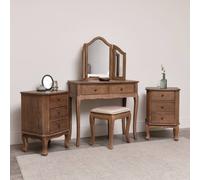 Melody Maison Dark Wood Dressing Table Desk With Triple Mirror, Stool & Pair Of Bedside Tables - Ashwell Range in Dark Brown Melody Maison Dark Brown