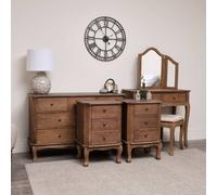 Melody Maison Dark Wood Dressing Table Set, Chest Of Drawers & Pair Of Bedside Tables - Ashwell Range in Dark Brown Melody Maison Dark Brown