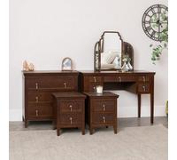 Melody Maison Dark Wood Reeded Chest Of 3 Drawers, Dressing Table, Mirror Set & Pair Of Bedside Tables - Georgian Range