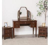Melody Maison Dark Wood Reeded Dressing Table, Mirror Set & Pair Of Bedside Tables - Georgian Range
