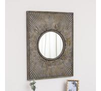 Melody Maison Distressed Black Rectangular Wooden Sunburst Wall Mirror - 60Cm X 80Cm