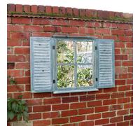 Melody Maison Distressed Green Shutter Style Garden Wall Mounted Mirror 60Cm X 70Cm