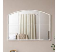 Melody Maison Distressed White Arched Window Wall Mirror - 100Cm X 70Cm