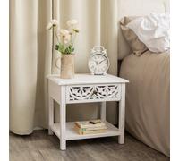 Melody Maison Distressed White Mango Wood Bohemian Bedside Table - Freya White Range