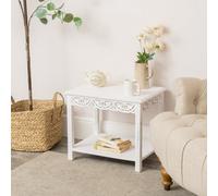 Melody Maison Distressed White Mango Wood Bohemian Side Table - Freya White Range