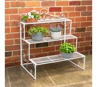 Melody Maison Distressed White Metal Three Tier Plant Theatre Stand